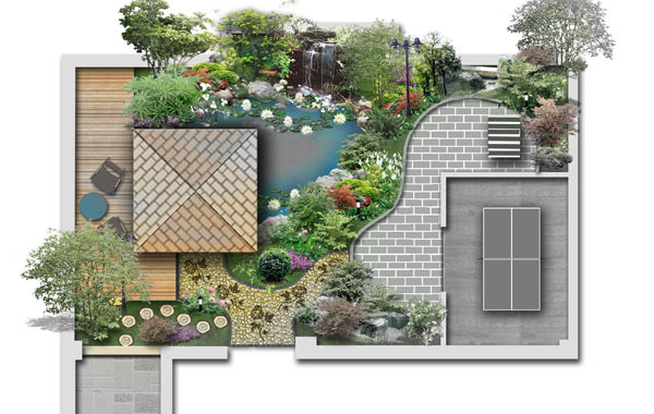 中國(guó)古典庭院園林景觀psd平面圖